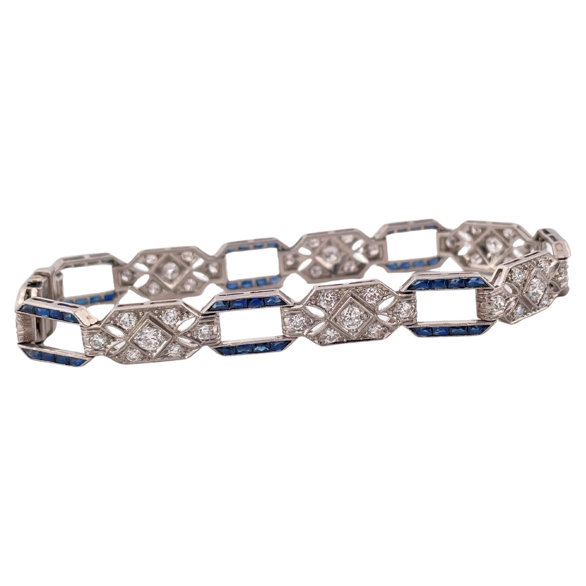 1920’s Platinum 3.00ctw Diamond & 2.00ctw Sapphire Bracelet