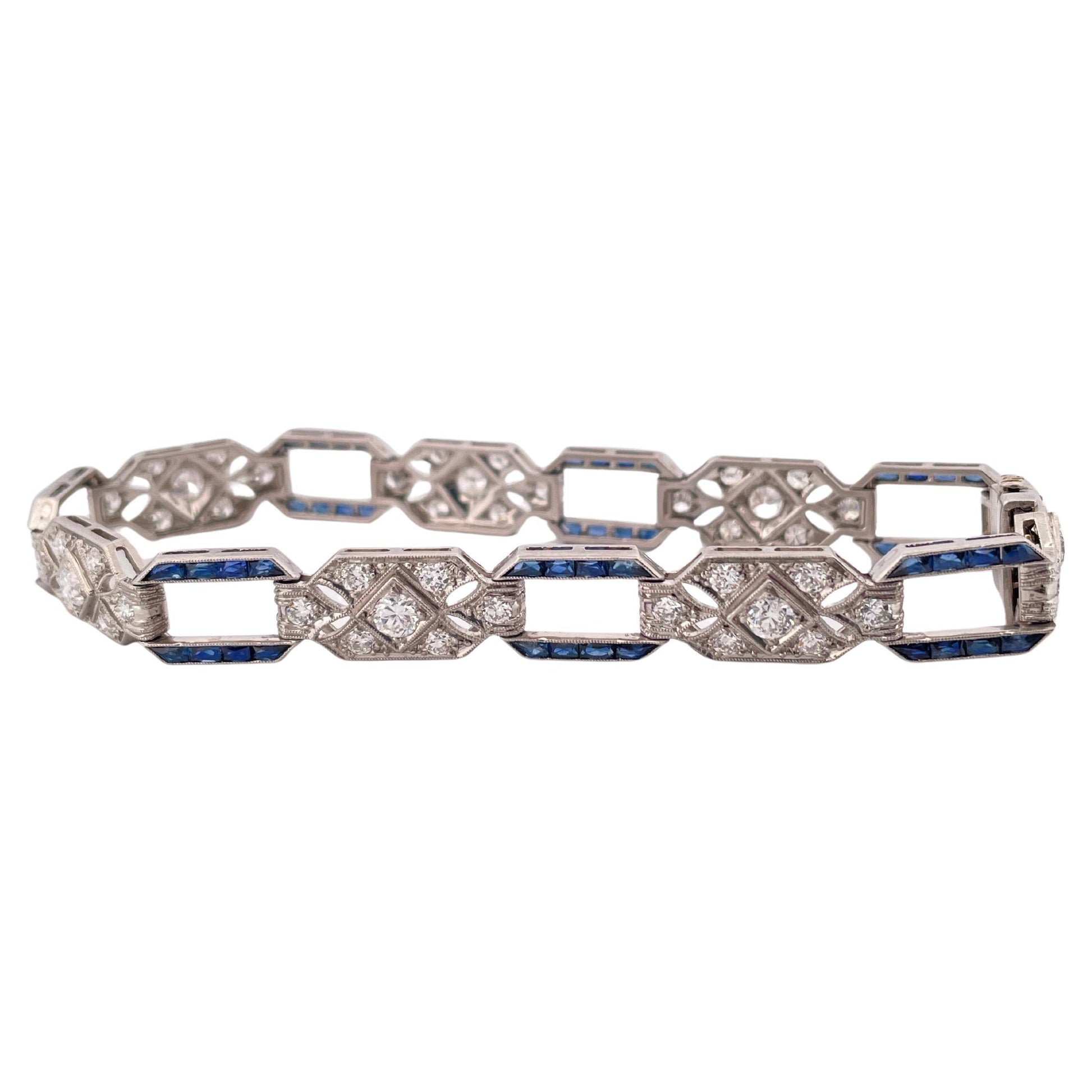 1920’s Platinum 3.00ctw Diamond & 2.00ctw Sapphire Bracelet