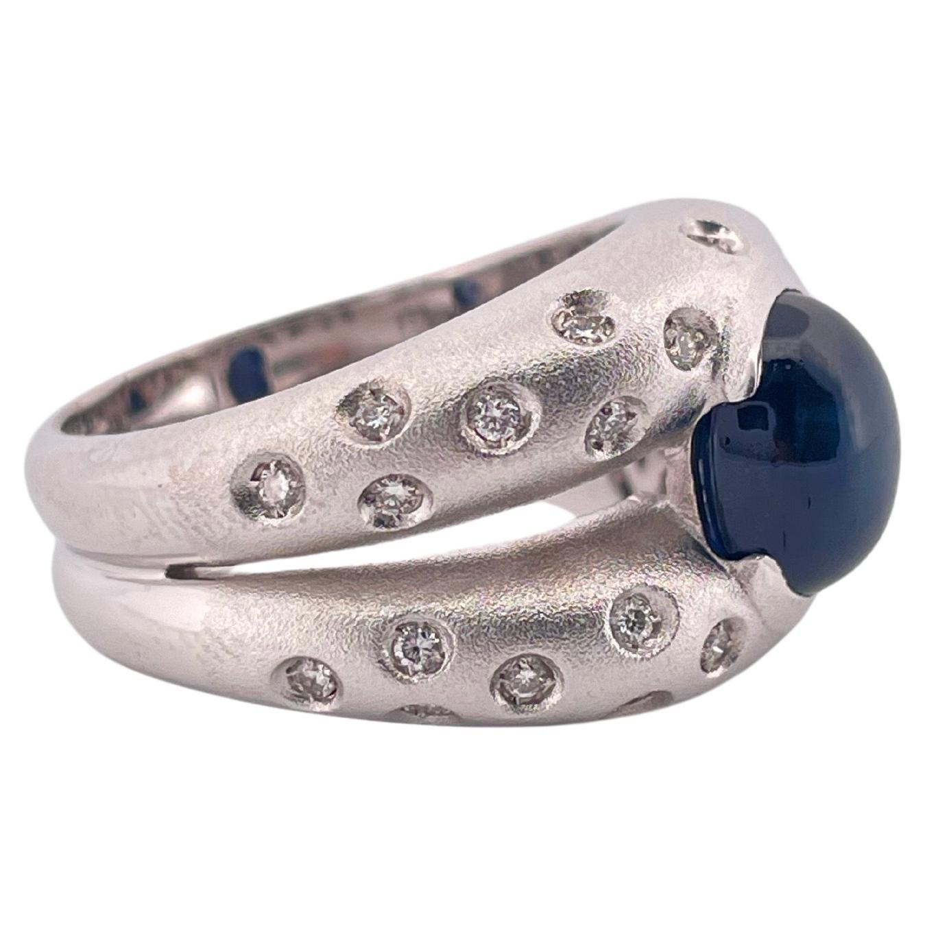 2.60ctw Cabochon Sapphire & 0.45ctw Diamond Ring Set In 18K Brushed White Gold
