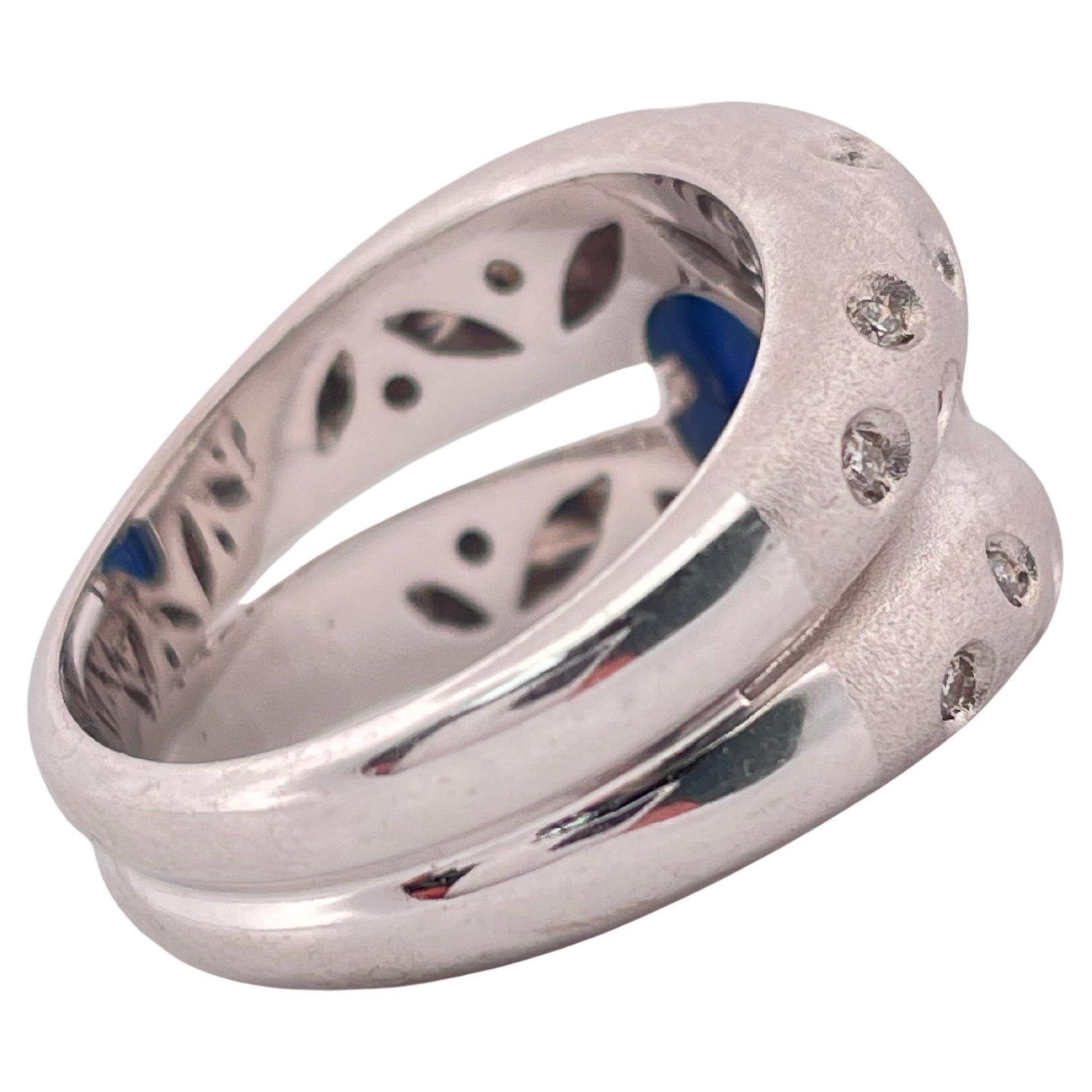 2.60ctw Cabochon Sapphire & 0.45ctw Diamond Ring Set In 18K Brushed White Gold