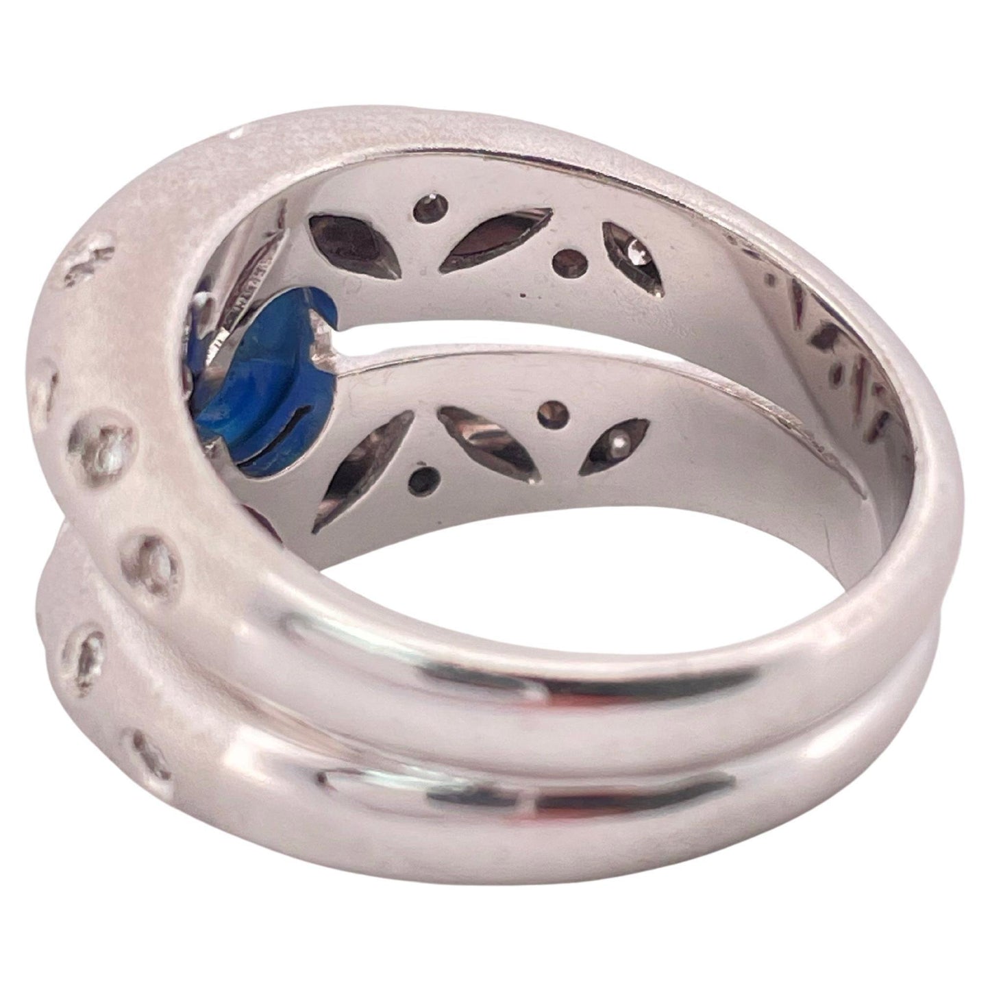 2.60ctw Cabochon Sapphire & 0.45ctw Diamond Ring Set In 18K Brushed White Gold