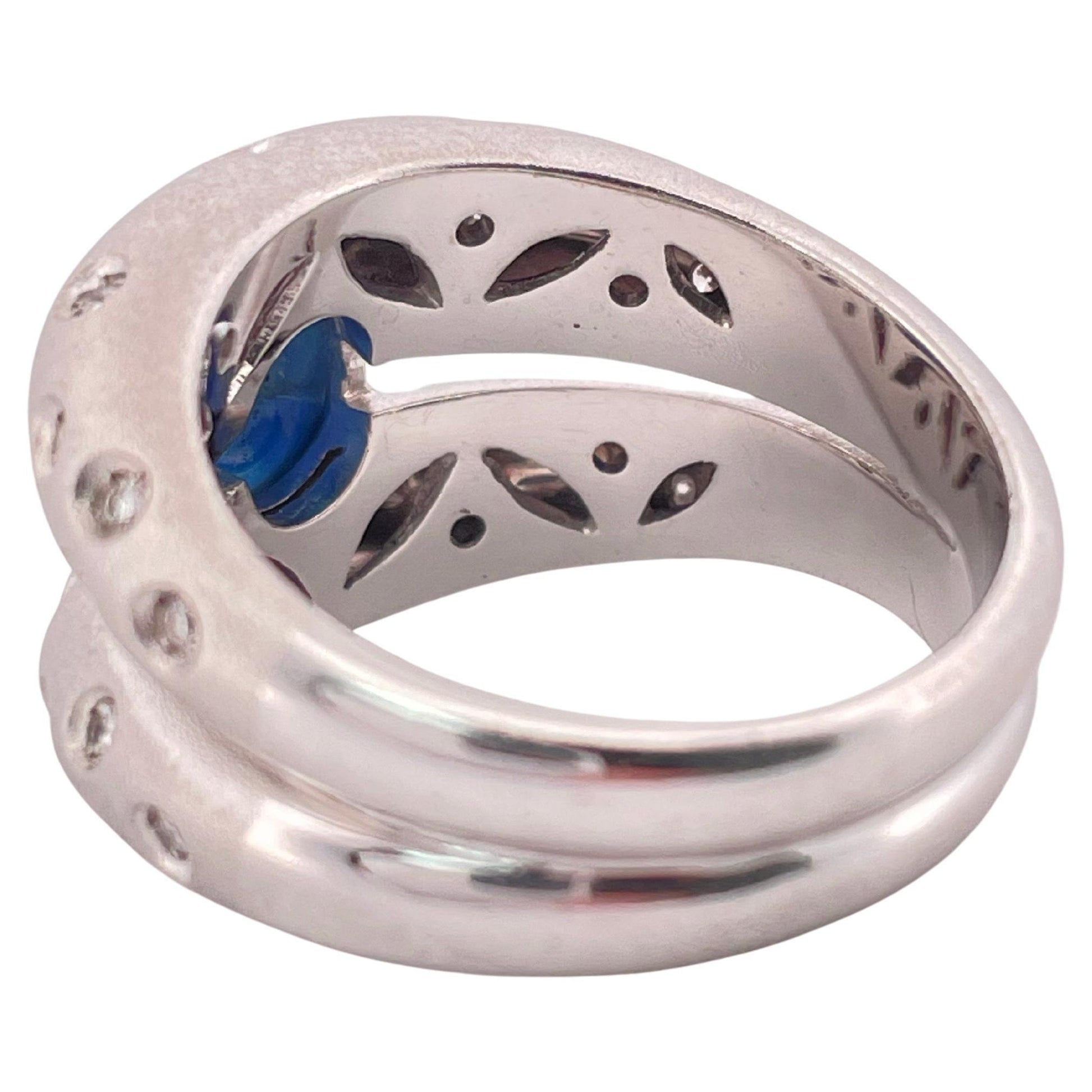 2.60ctw Cabochon Sapphire & 0.45ctw Diamond Ring Set In 18K Brushed White Gold