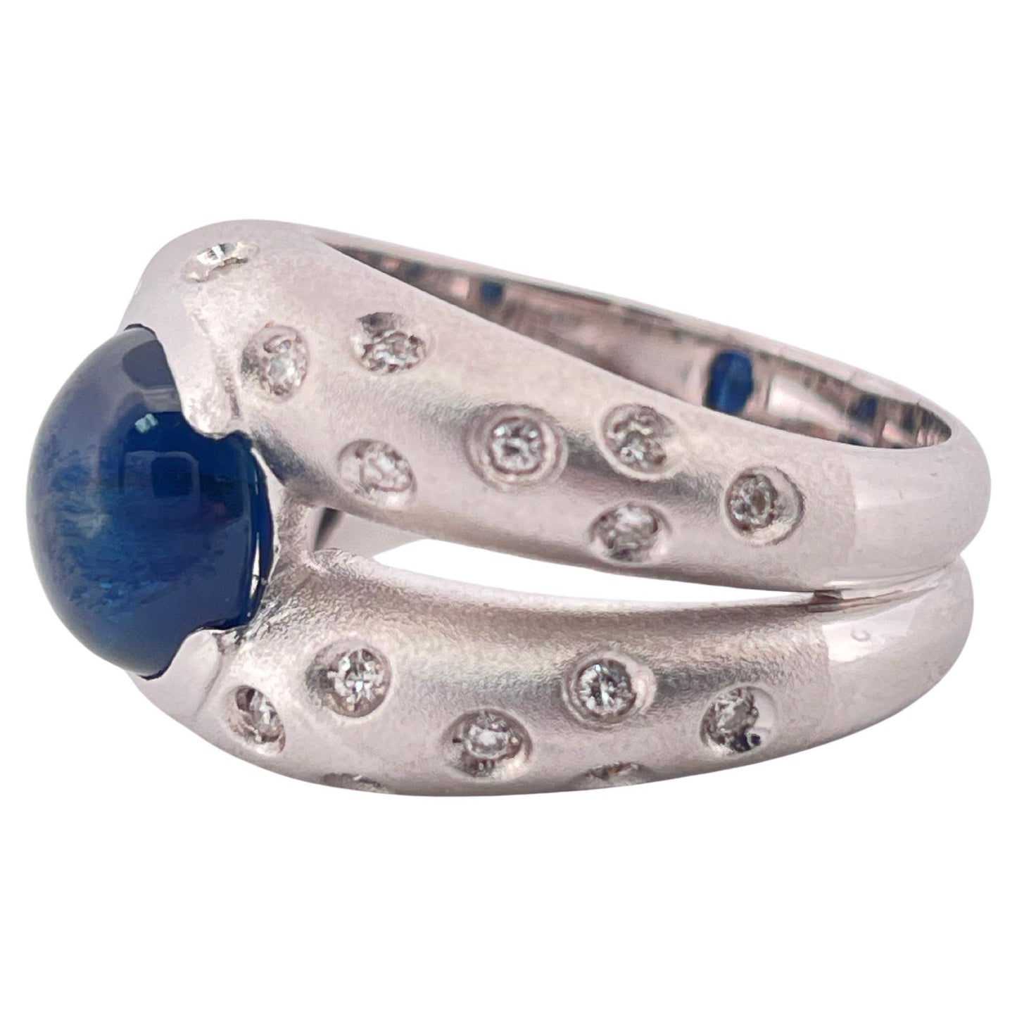 2.60ctw Cabochon Sapphire & 0.45ctw Diamond Ring Set In 18K Brushed White Gold