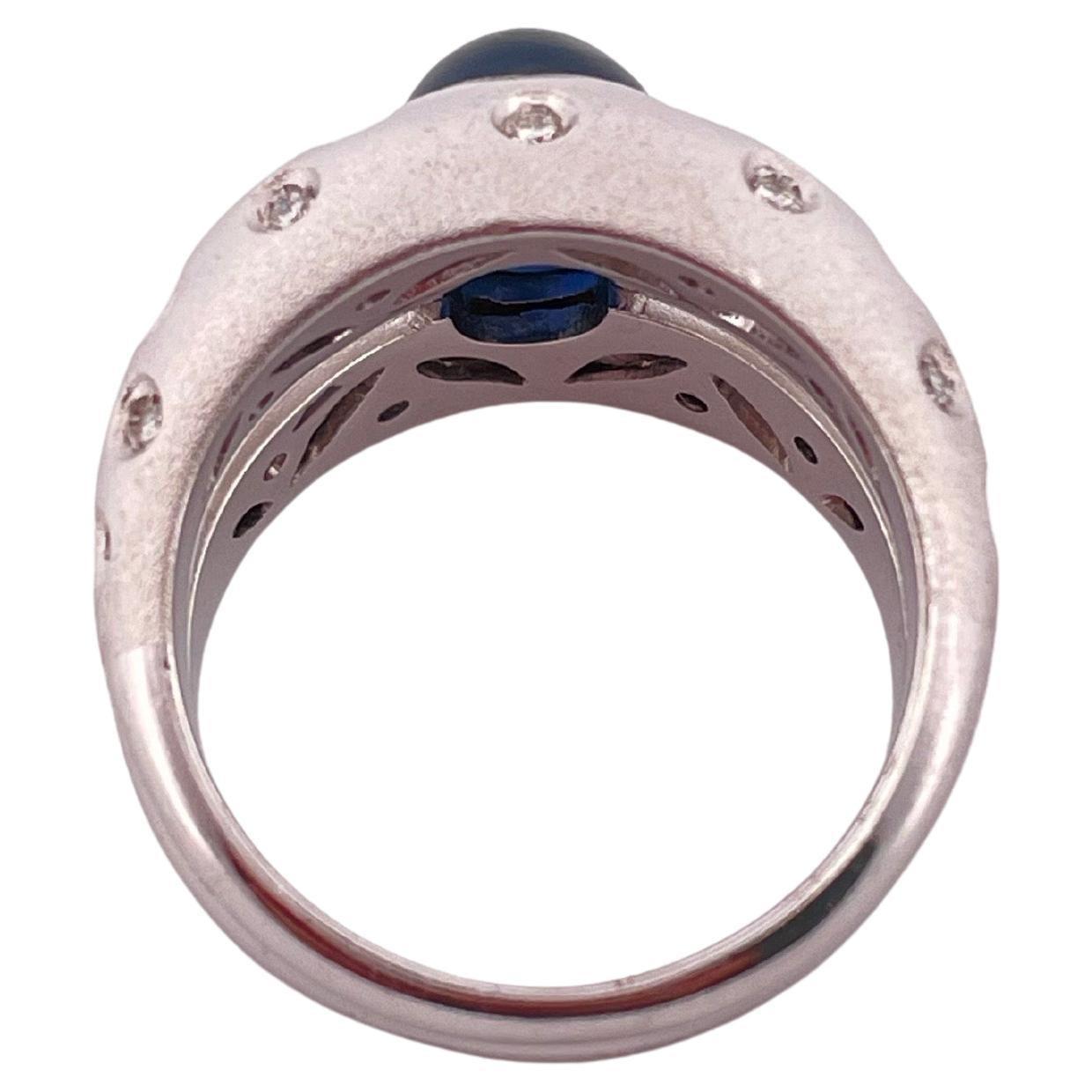 2.60ctw Cabochon Sapphire & 0.45ctw Diamond Ring Set In 18K Brushed White Gold