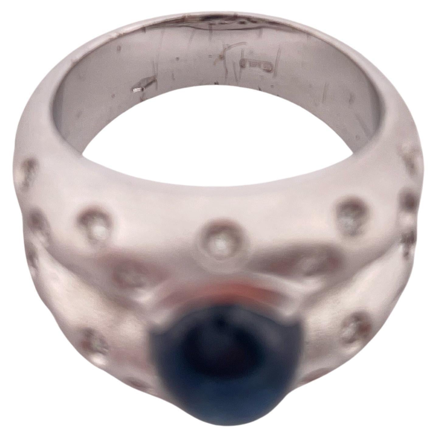 2.60ctw Cabochon Sapphire & 0.45ctw Diamond Ring Set In 18K Brushed White Gold