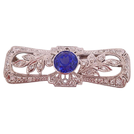 4.00ctw Tanzanite & 1.20ctw Diamond Pin/Pendant 14K White Gold Filigree