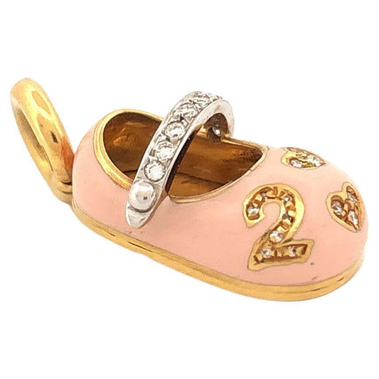 Aaron Basha Pink Baby Mary Jane Shoe with Diamonds