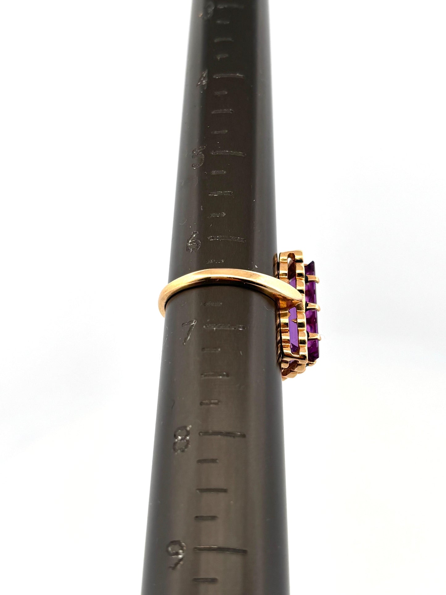 Black Enamel Emerald Cut Purple Amethyst 14K Yellow Gold Ring Size 6.5