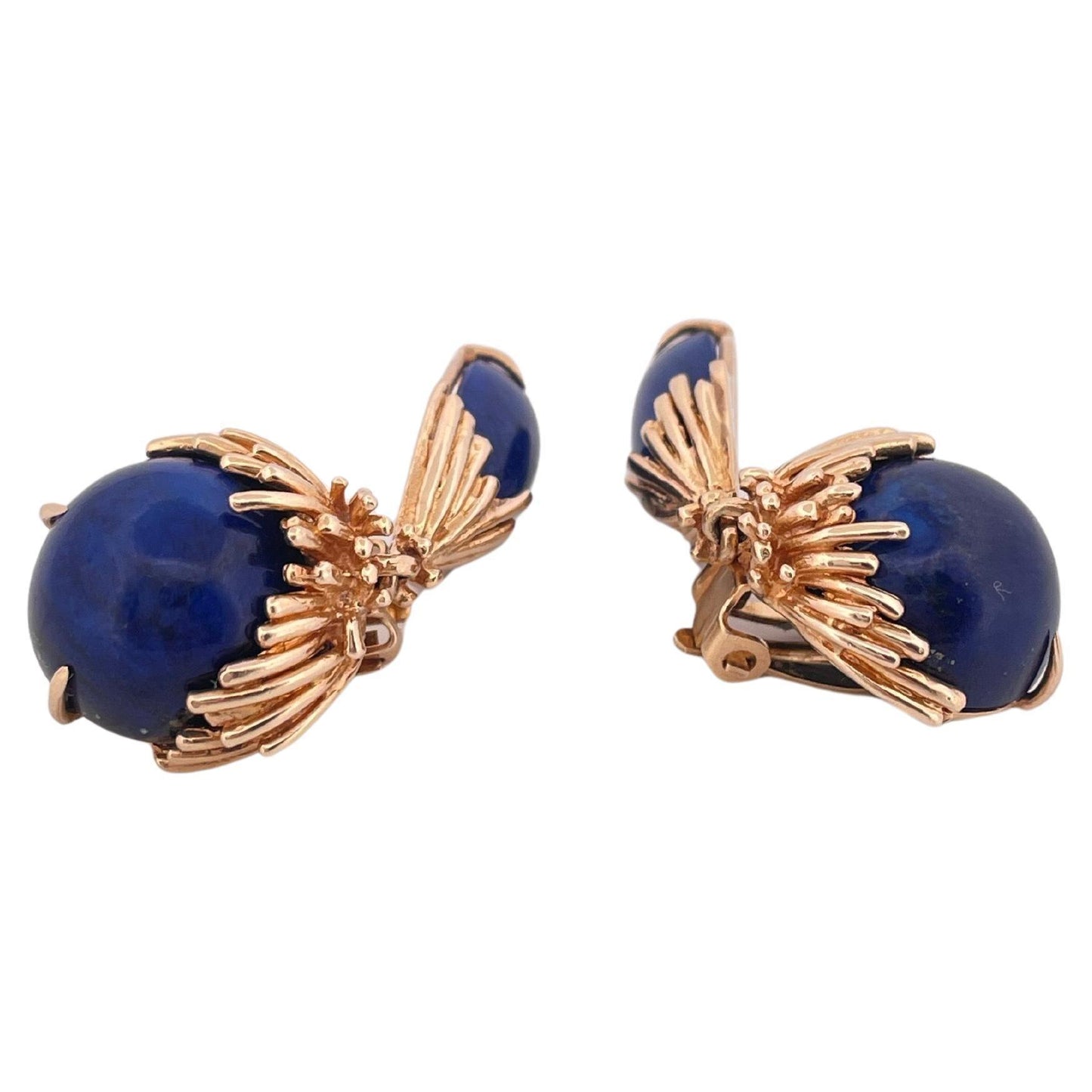 Blue Lapis Dangle Clip-on Earrings Set in 14k Yellow Gold