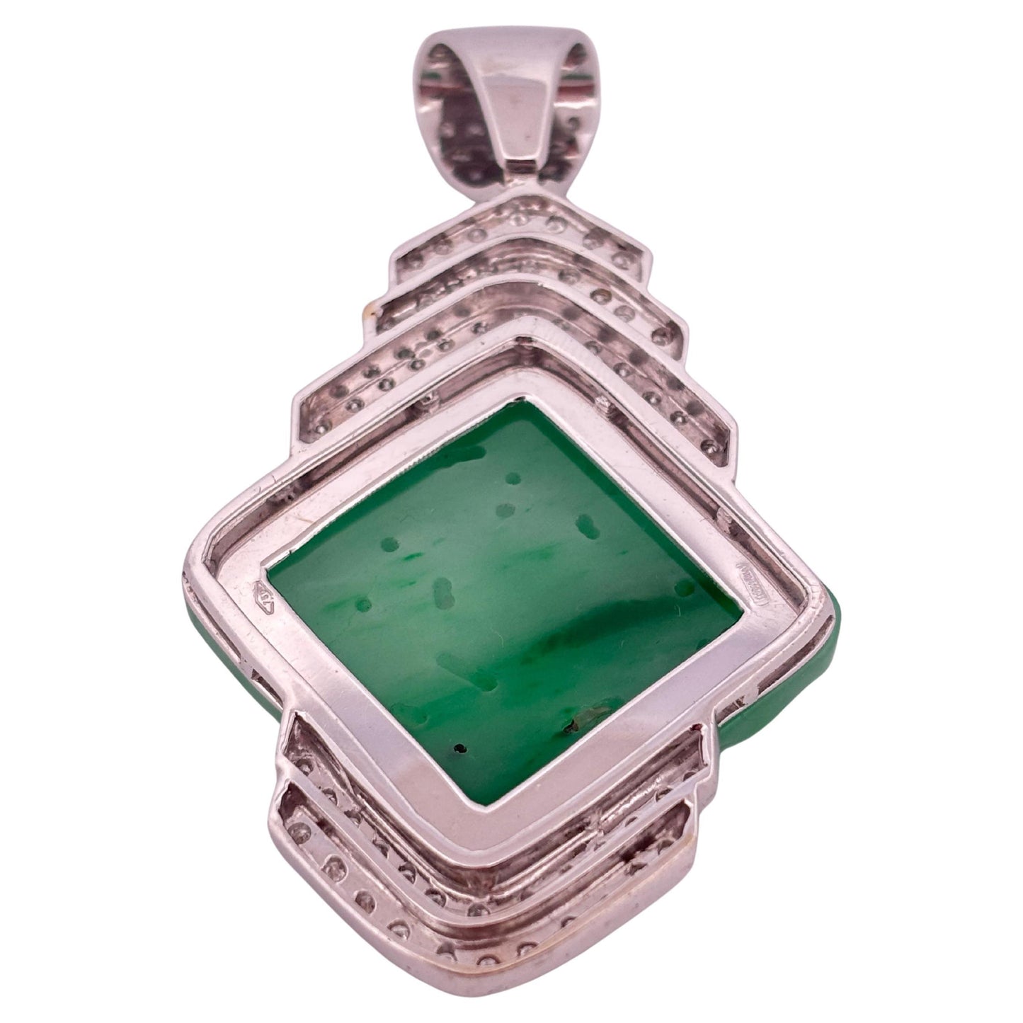 Carved Jade 18K White Gold Large 1.50 Carat Diamond Pendant