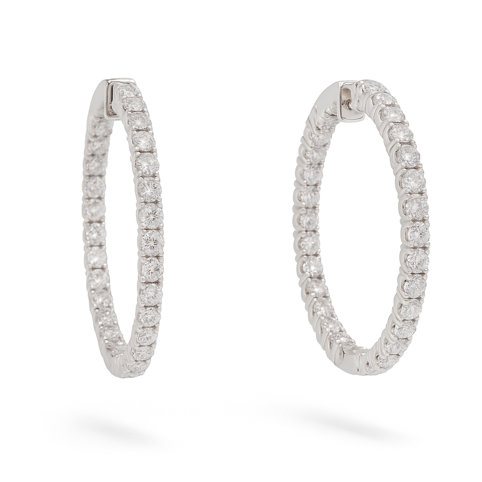 14K White Gold 2.61ctw Natural Diamond Inside-out Hoop Earrings