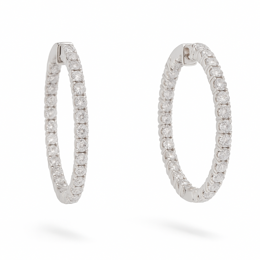 14K White Gold 2.61ctw Natural Diamond Inside-out Hoop Earrings