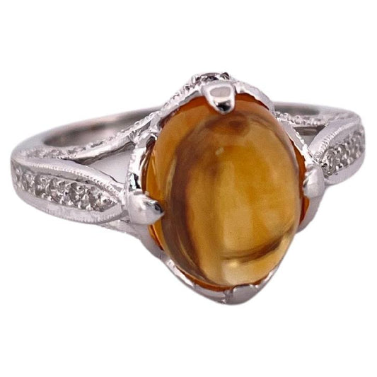 Citrine & 0.61ctw H-I SI2 Diamond Ring Set In 18K White Gold