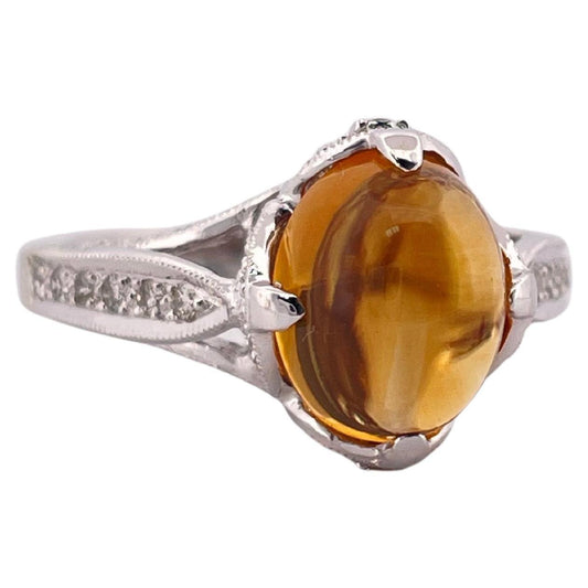 Citrine & 0.61ctw H-I SI2 Diamond Ring Set In 18K White Gold