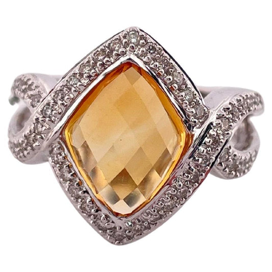 Citrine & I-J SI2 Diamond Ring Set In 18K White Gold