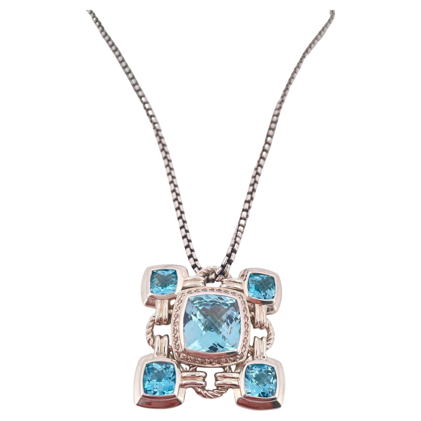 David Yurman Blue Topaz Renaissance Pendant & Chain Set in 925 Sterling Silver