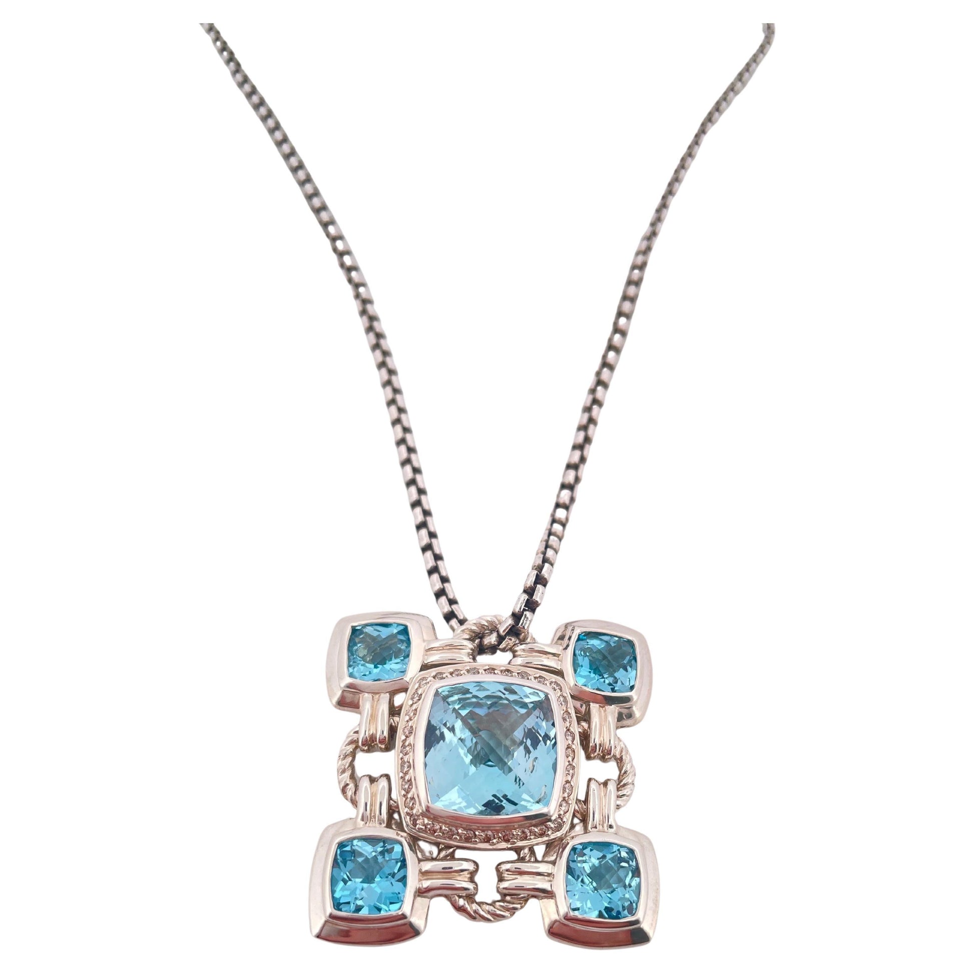 David Yurman Blue Topaz Renaissance Pendant & Chain Set in 925 Sterling Silver