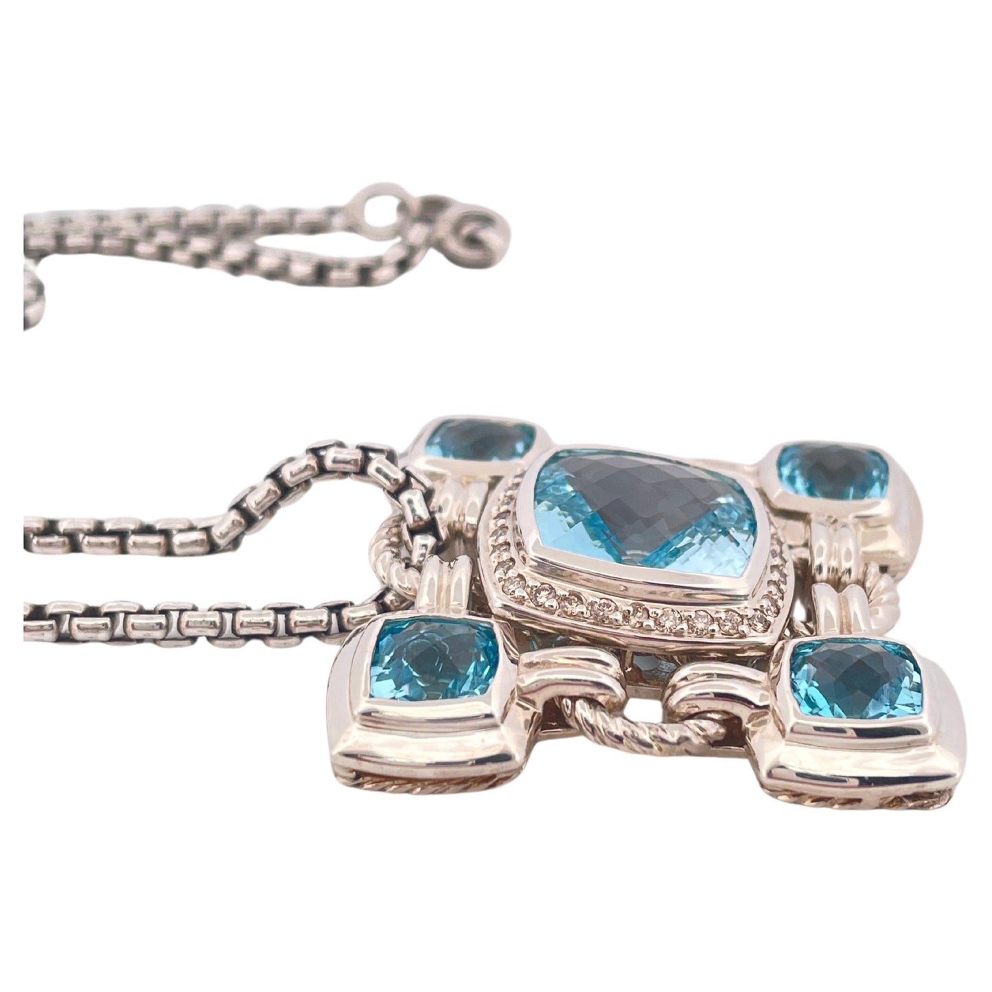 David Yurman Blue Topaz Renaissance Pendant & Chain Set in 925 Sterling Silver