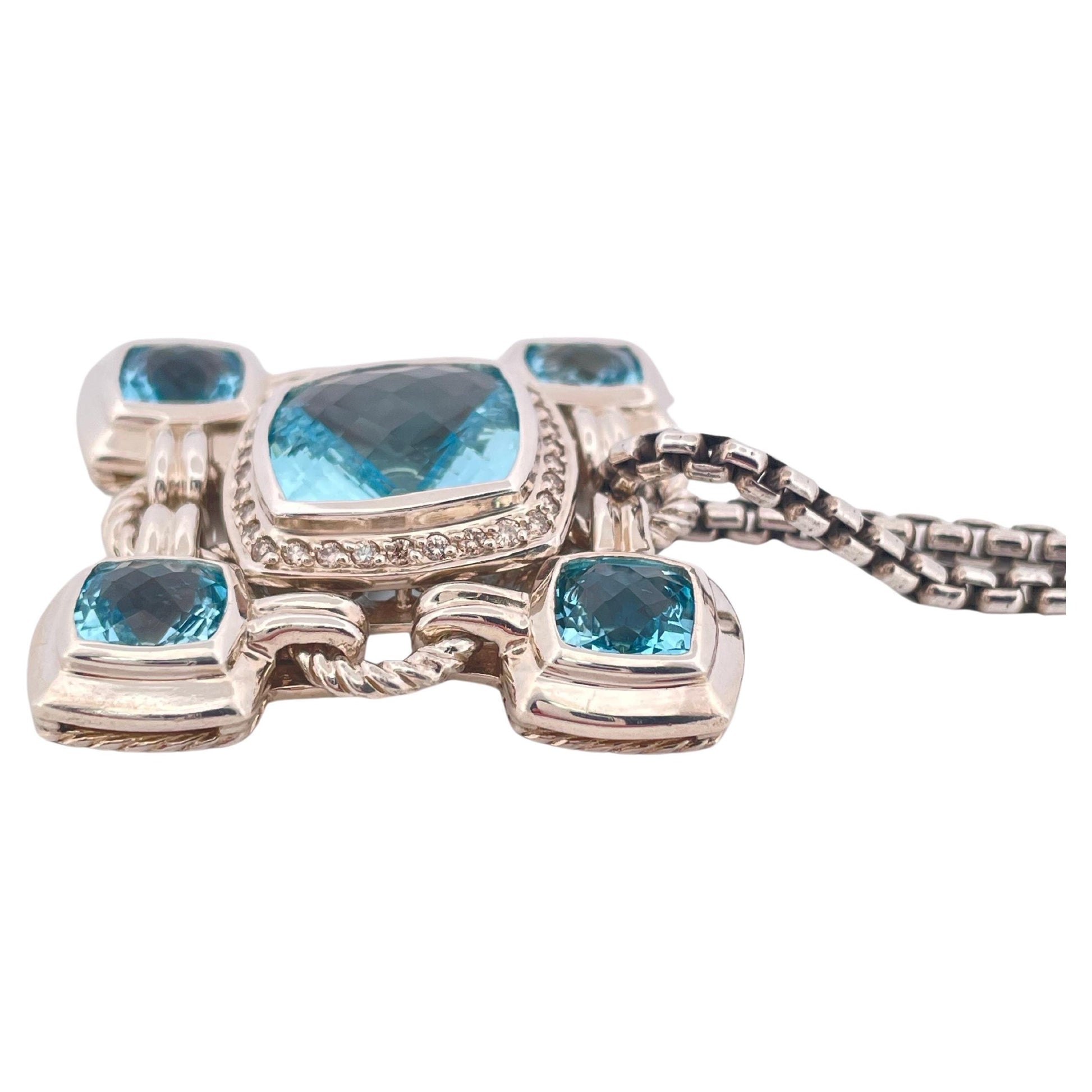 David Yurman Blue Topaz Renaissance Pendant & Chain Set in 925 Sterling Silver