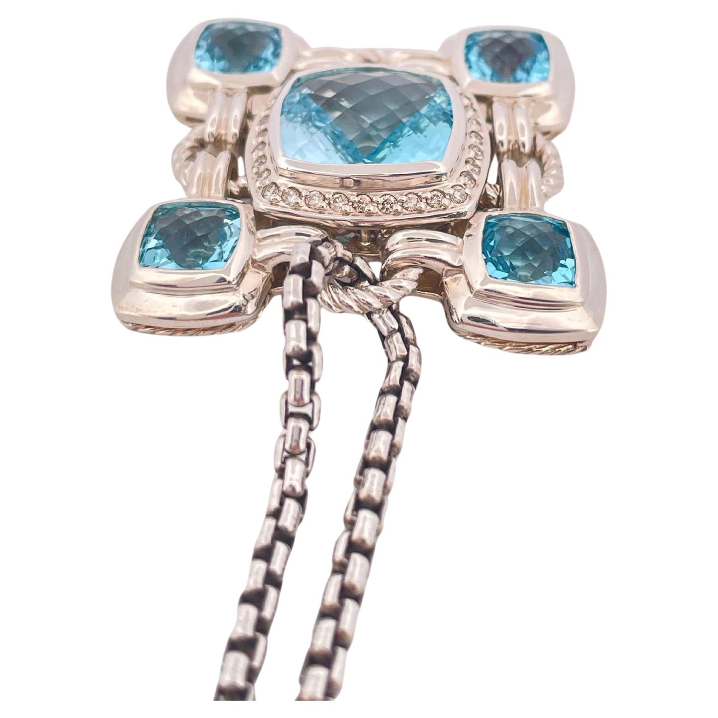 David Yurman Blue Topaz Renaissance Pendant & Chain Set in 925 Sterling Silver