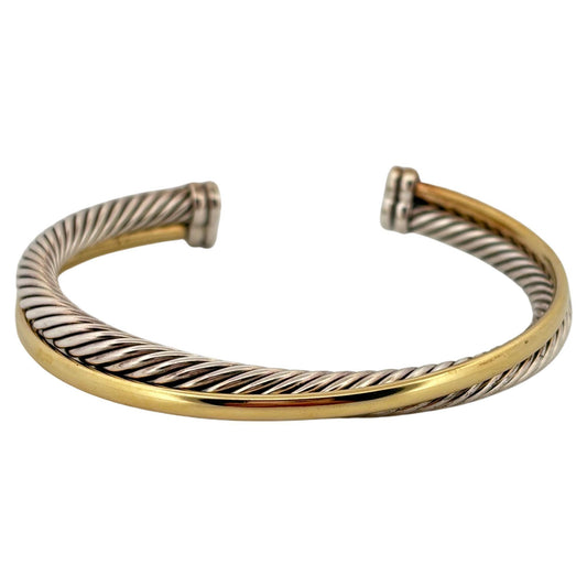 David Yurman Sterling Silver 18K Yellow Gold Crossover Rope Cuff Bracelet