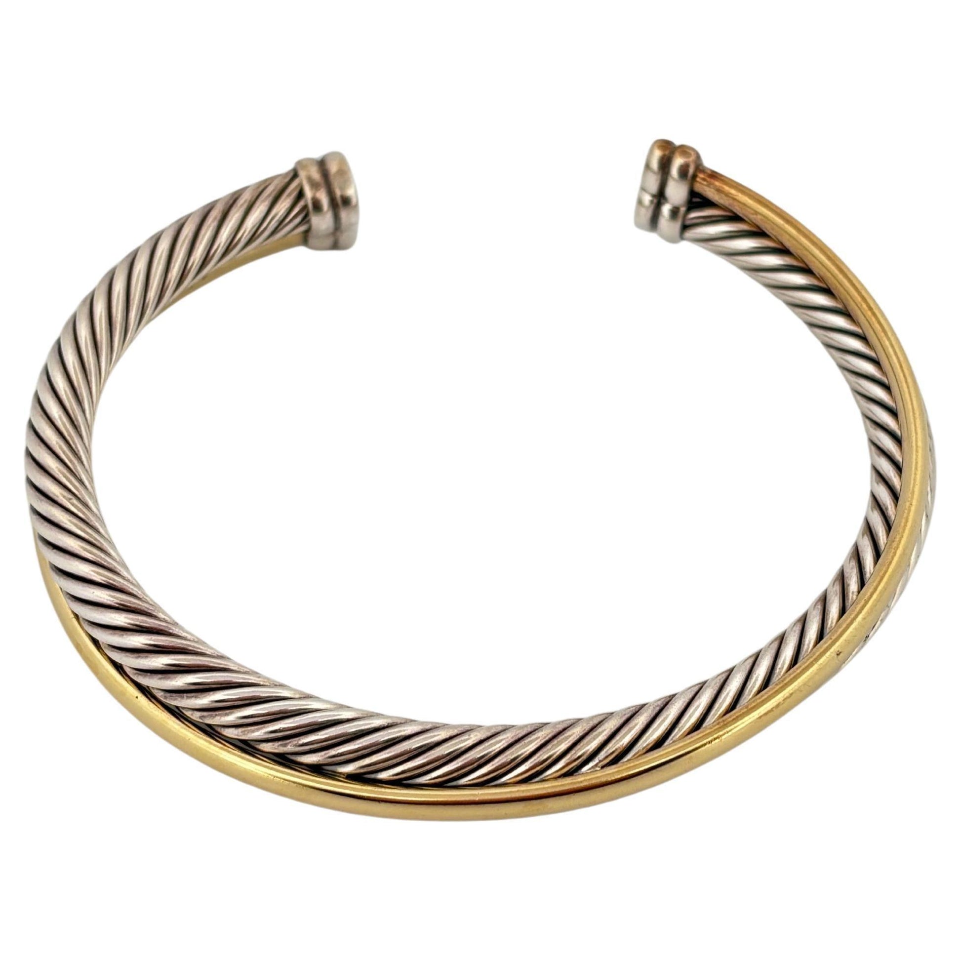 David Yurman Sterling Silver 18K Yellow Gold Crossover Rope Cuff Bracelet