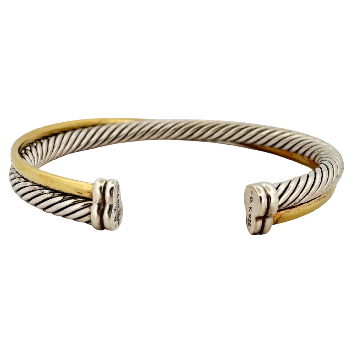 David Yurman Sterling Silver 18K Yellow Gold Crossover Rope Cuff Bracelet
