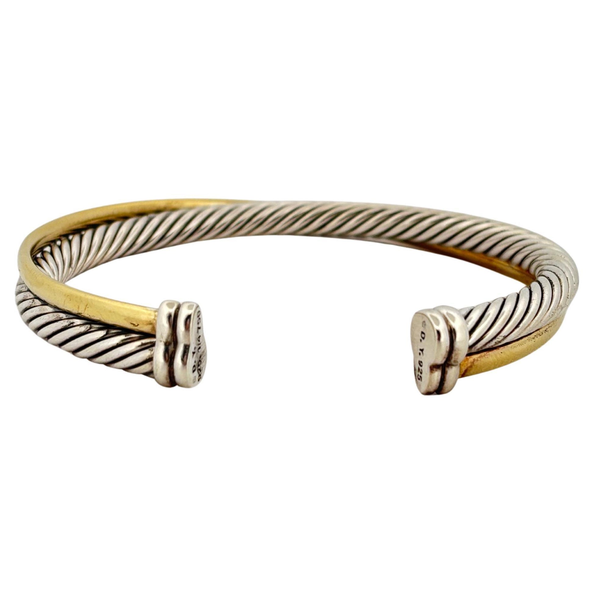 David Yurman Sterling Silver 18K Yellow Gold Crossover Rope Cuff Bracelet