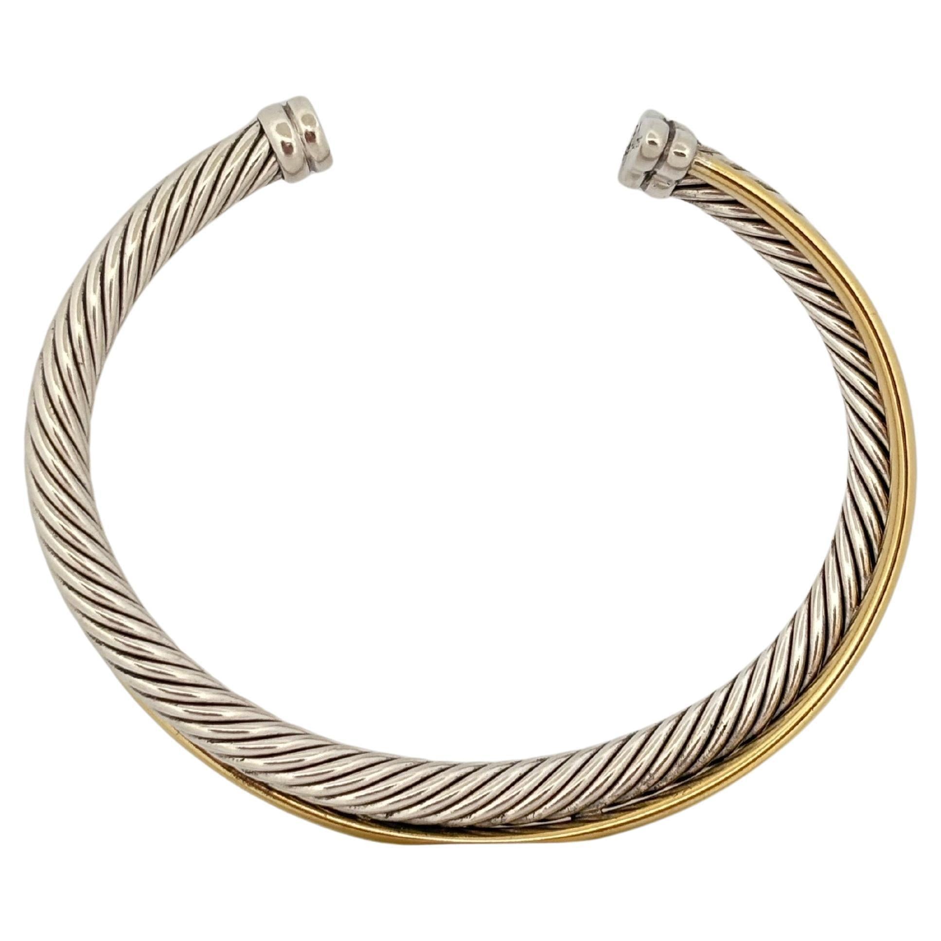David Yurman Sterling Silver 18K Yellow Gold Crossover Rope Cuff Bracelet