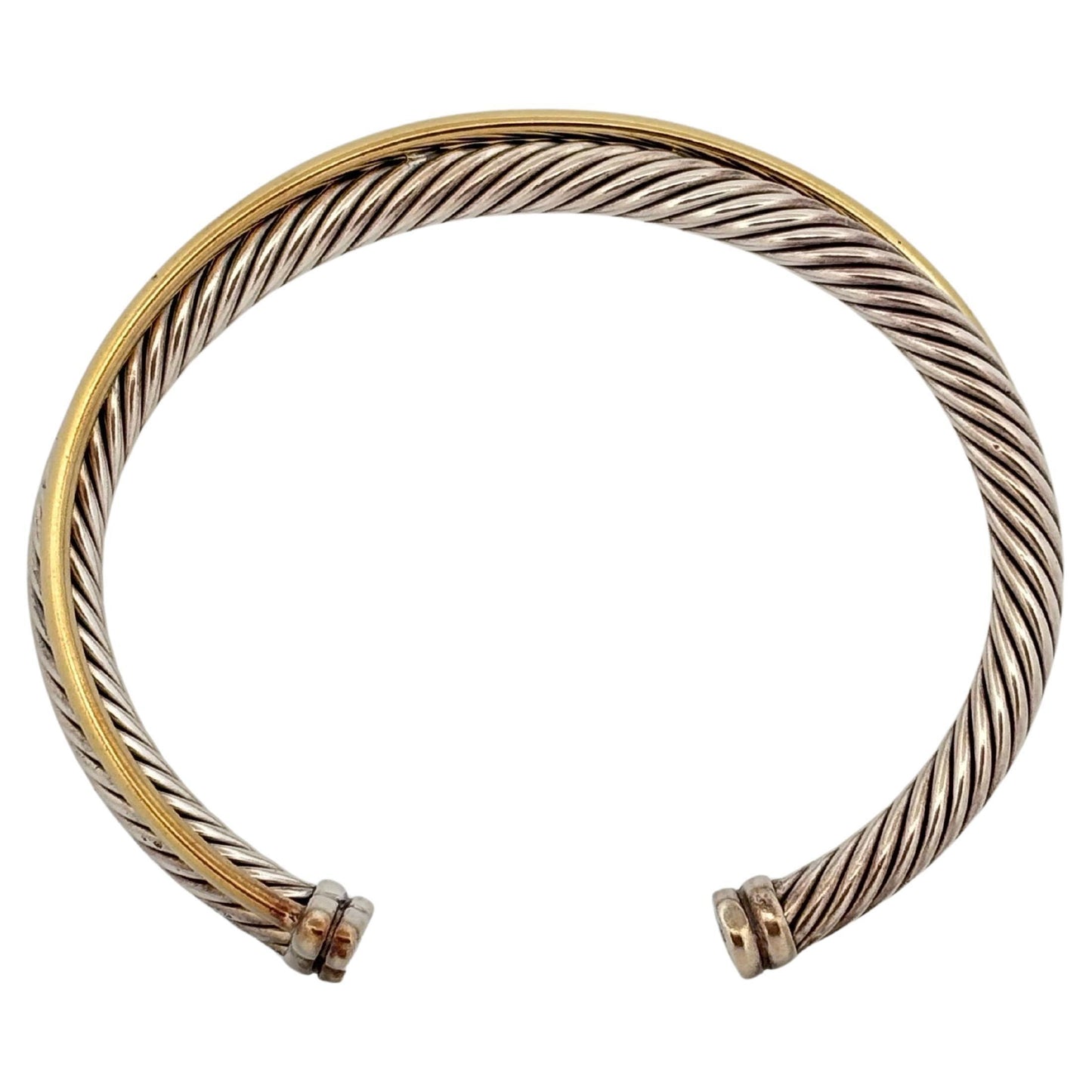 David Yurman Sterling Silver 18K Yellow Gold Crossover Rope Cuff Bracelet
