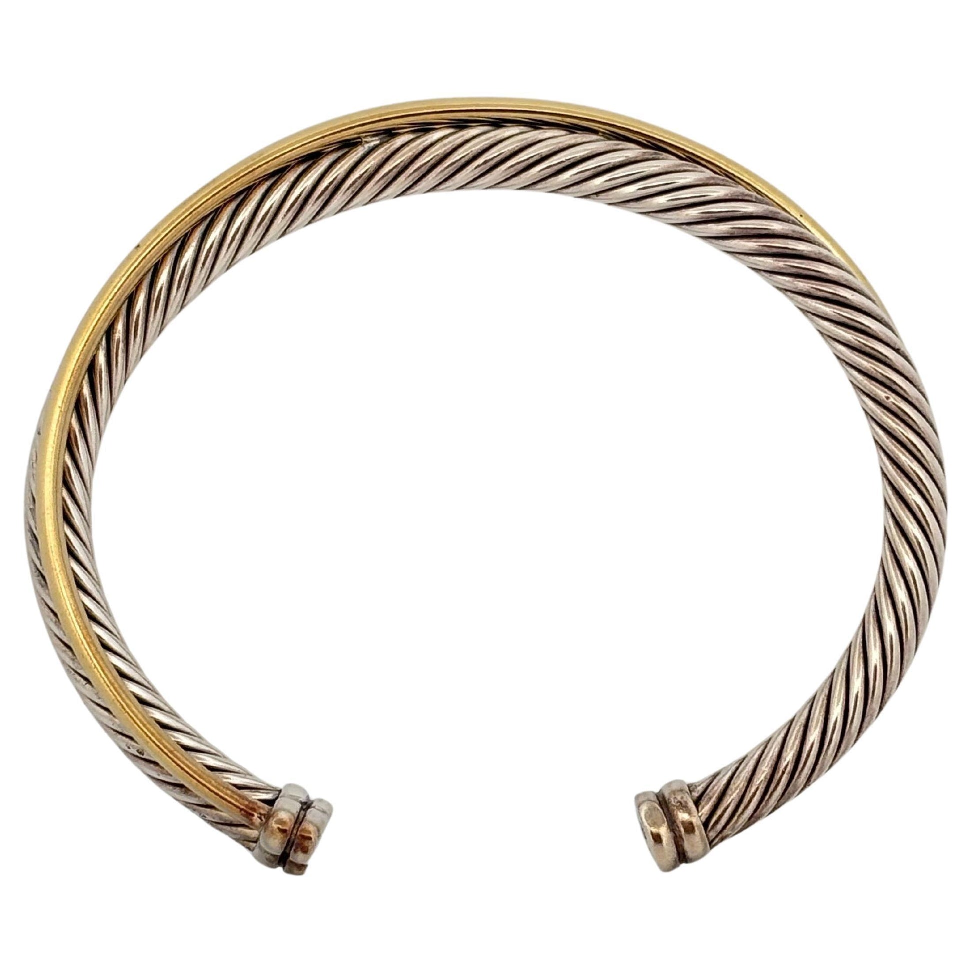 David Yurman Sterling Silver 18K Yellow Gold Crossover Rope Cuff Bracelet