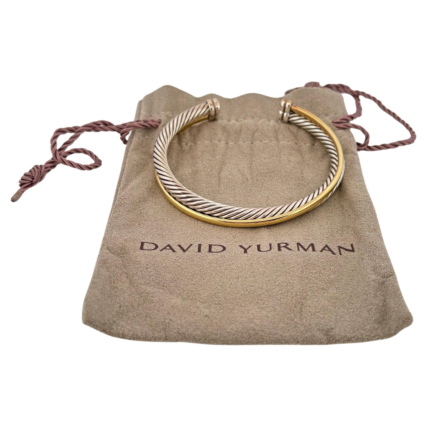 David Yurman Sterling Silver 18K Yellow Gold Crossover Rope Cuff Bracelet
