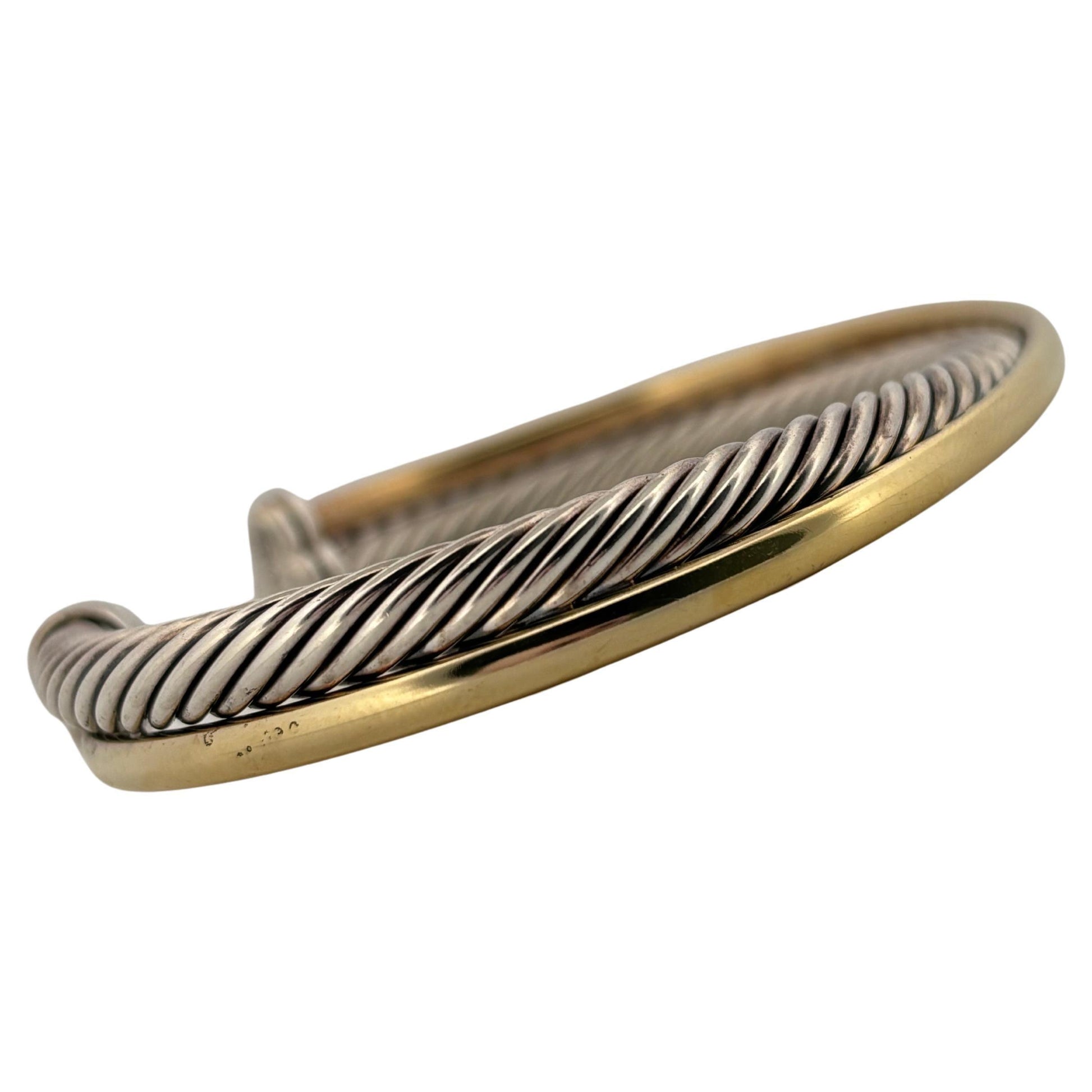 David Yurman Sterling Silver 18K Yellow Gold Crossover Rope Cuff Bracelet