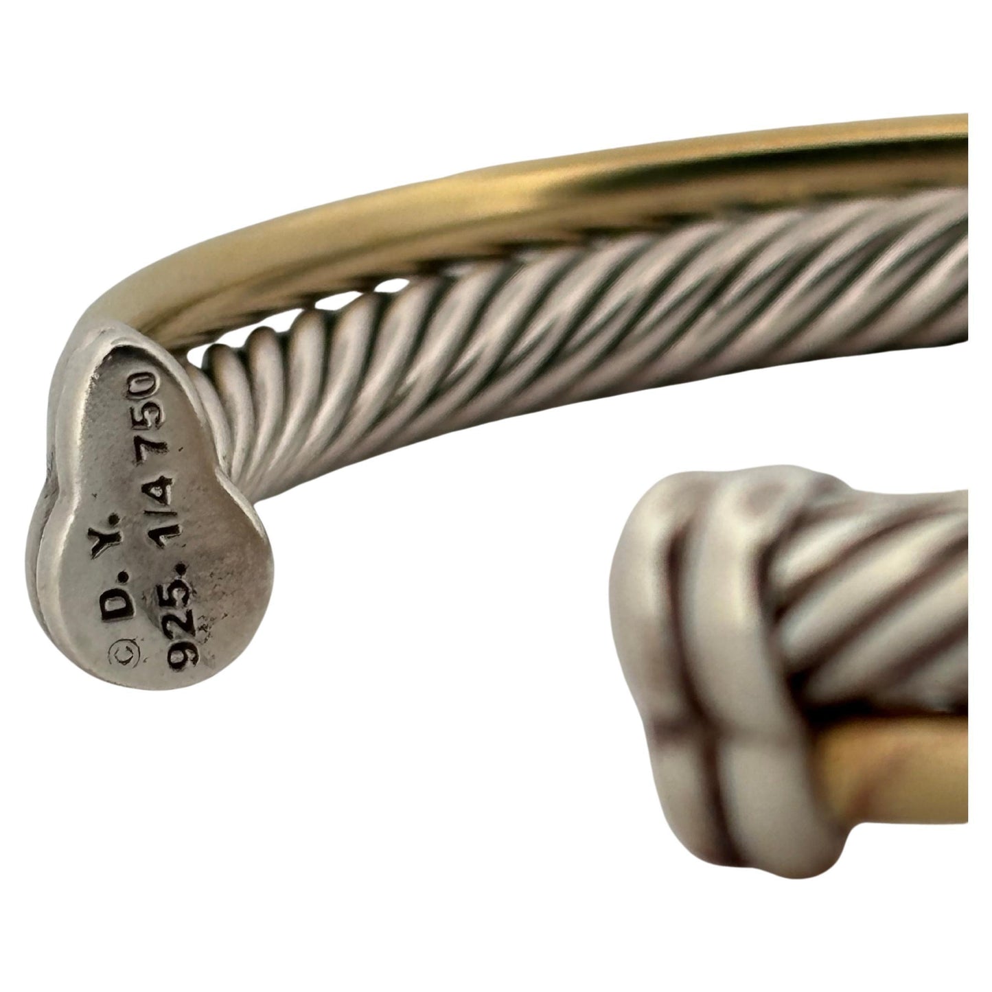 David Yurman Sterling Silver 18K Yellow Gold Crossover Rope Cuff Bracelet