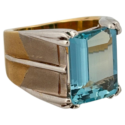Emerald Cut 5.10ctw Blue Aquamarine 18K White & Yellow Gold Ring