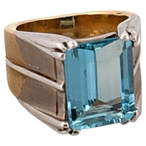 Emerald Cut 5.10ctw Blue Aquamarine 18K White & Yellow Gold Ring
