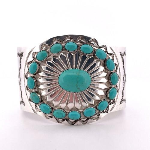 Emerson Kinzel Navajo 1 Sterling Silver Blue Turquoise Cuff Bracelet Large