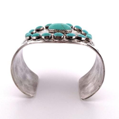Emerson Kinzel Navajo 1 Sterling Silver Blue Turquoise Cuff Bracelet Large