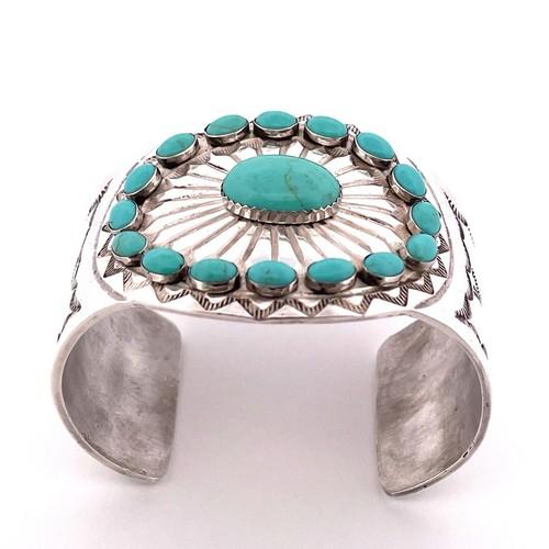 Emerson Kinzel Navajo 1 Sterling Silver Blue Turquoise Cuff Bracelet Large