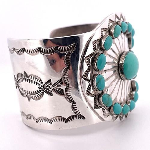 Emerson Kinzel Navajo 1 Sterling Silver Blue Turquoise Cuff Bracelet Large