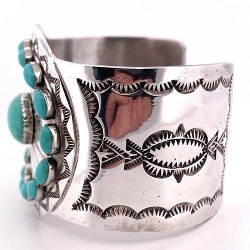 Emerson Kinzel Navajo 1 Sterling Silver Blue Turquoise Cuff Bracelet Large