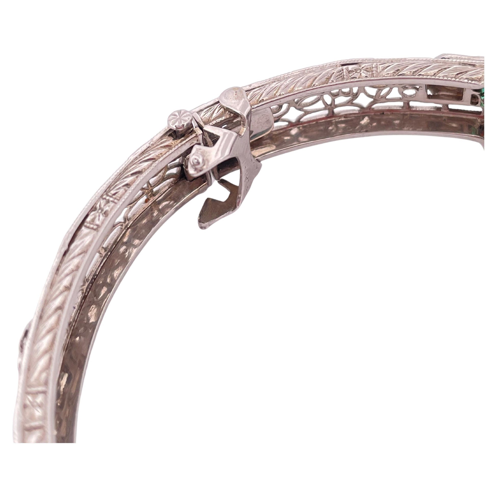 Filigree 0.30ctw Diamond & 0.10ctw Lab Emerald Bangle Bracelet Set In 14K Gold
