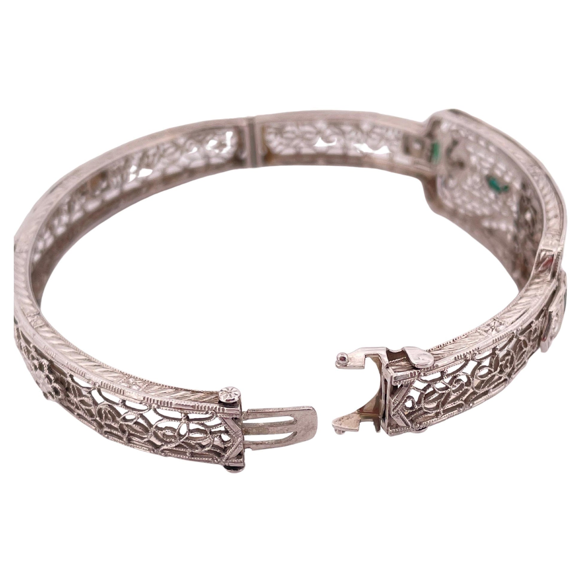 Filigree 0.30ctw Diamond & 0.10ctw Lab Emerald Bangle Bracelet Set In 14K Gold