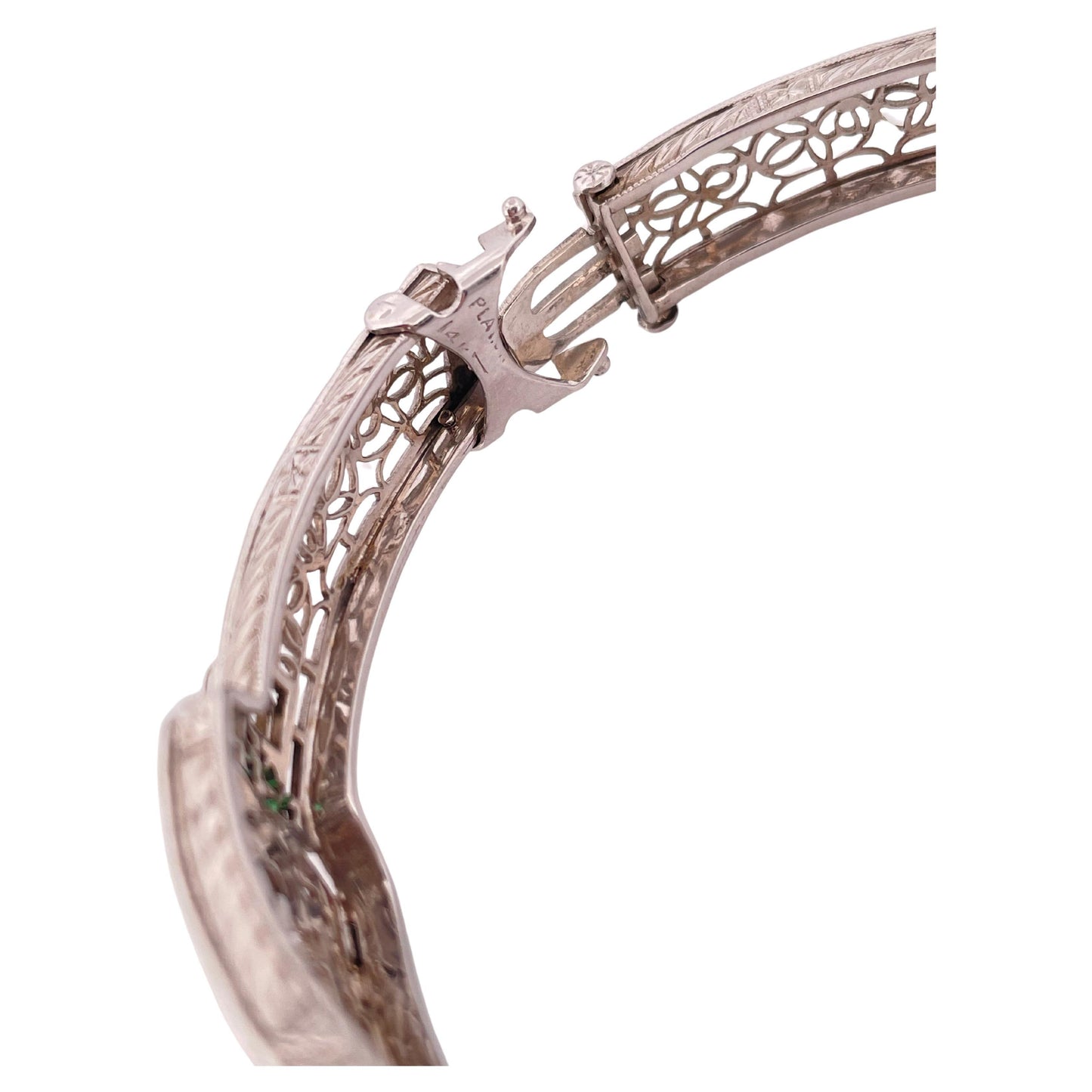Filigree 0.30ctw Diamond & 0.10ctw Lab Emerald Bangle Bracelet Set In 14K Gold