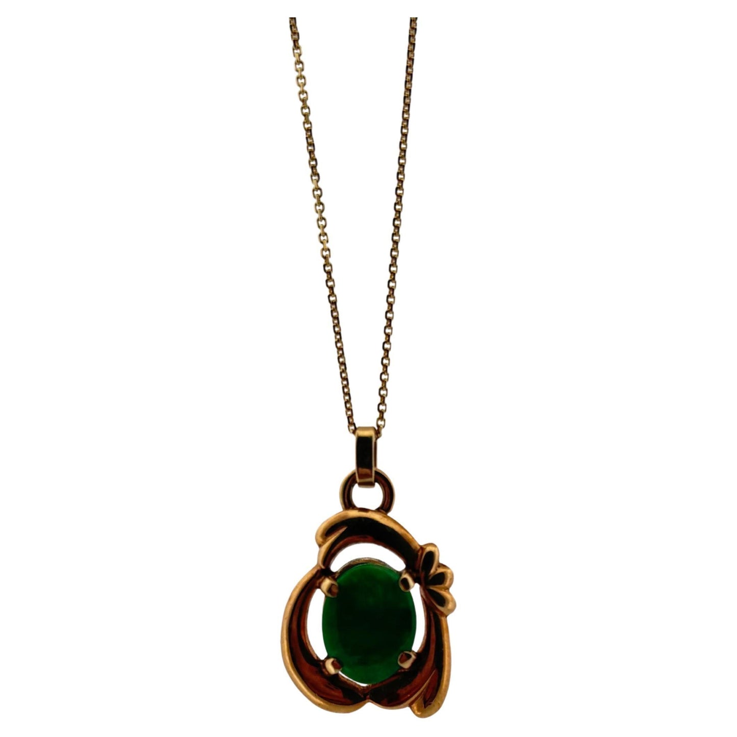 Fine Oval Jade 14K Yellow Gold Necklace Pendant