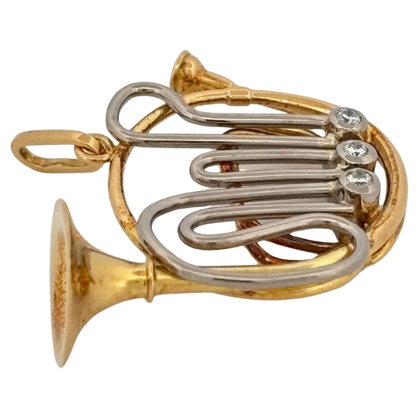 French Horn 18K Yellow Gold & Platinum 0.09 Carat Diamond Pendant