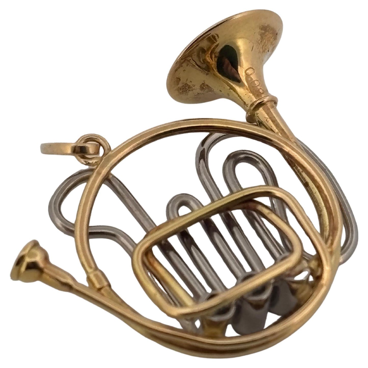 French Horn 18K Yellow Gold & Platinum 0.09 Carat Diamond Pendant