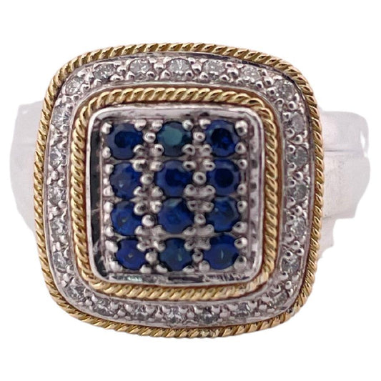 G-H SI1 Diamond & Sapphire Effy Ring set in Sterling Silver with 18K Gold Accent