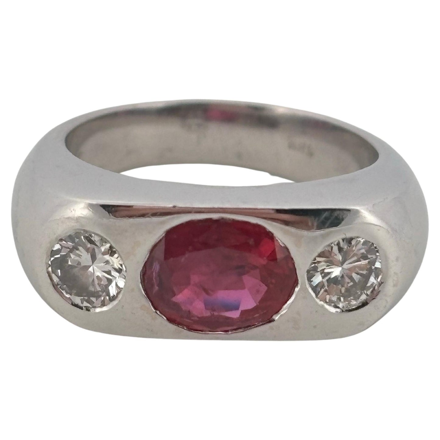 GIA Thailand Mid Century 1.25ctw Oval Ruby 0.60ctw Round Diamond 14K White Gold