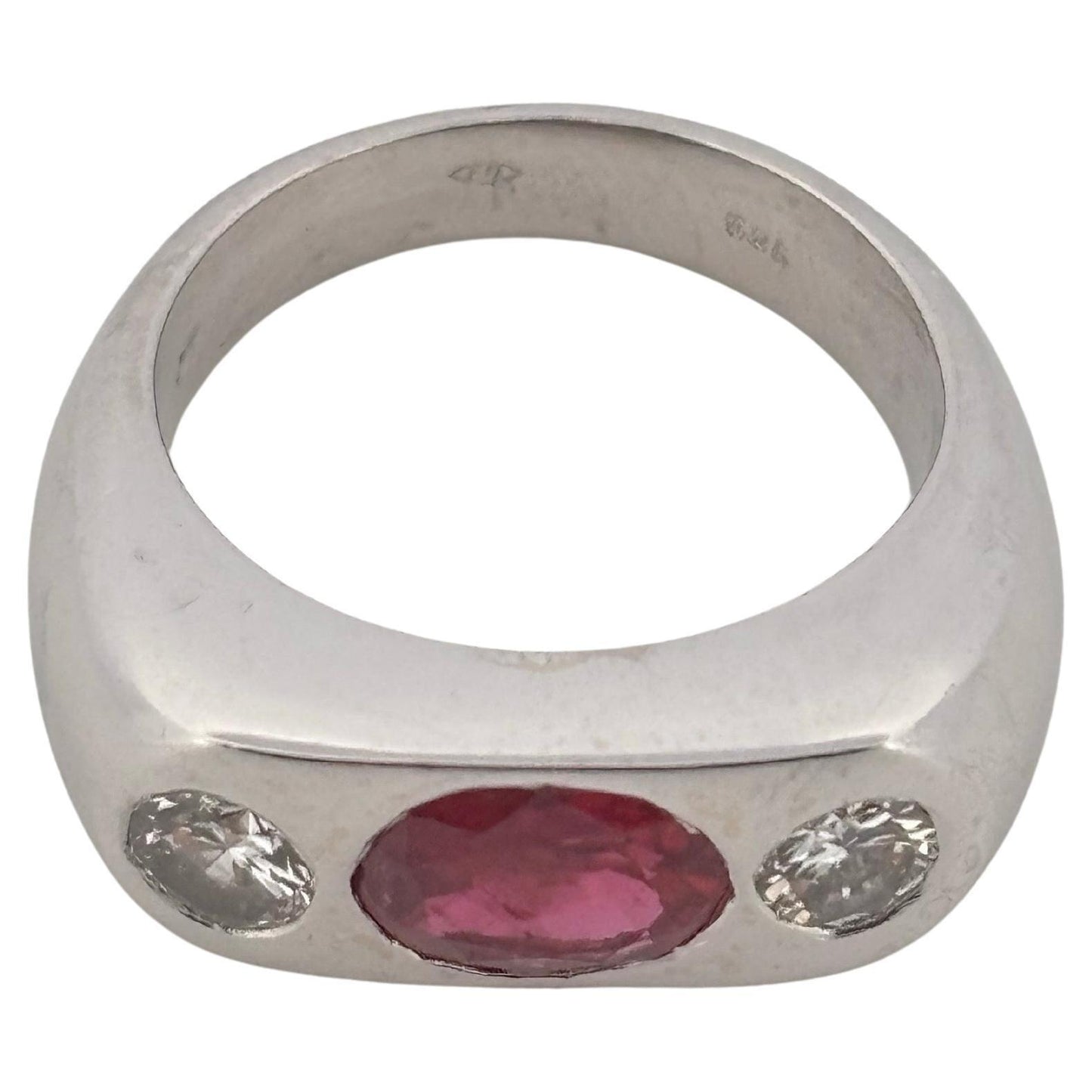 GIA Thailand Mid Century 1.25ctw Oval Ruby 0.60ctw Round Diamond 14K White Gold